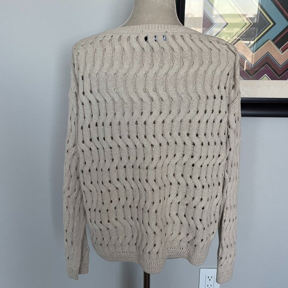 DKNY Jeans NWOT Beige Metallic Open-Weave Sweater L - Picture 3 of 5